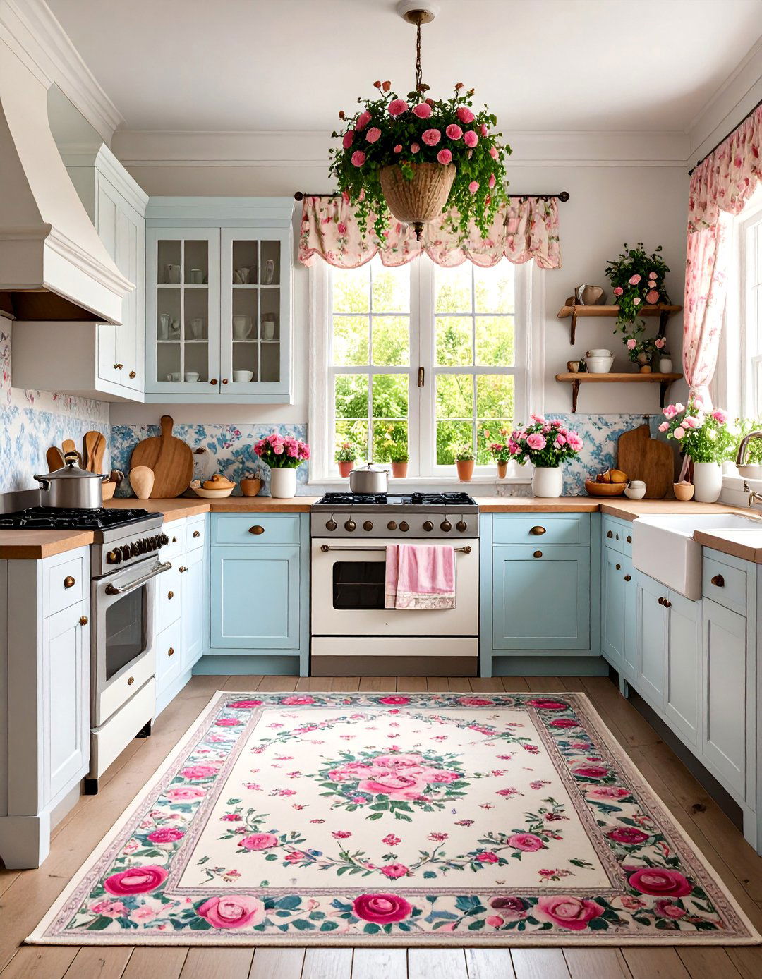 Vintage Floral Kitchen Rug with Faded Rose Garden Motifs - 25 Kitchen Rug Ideas