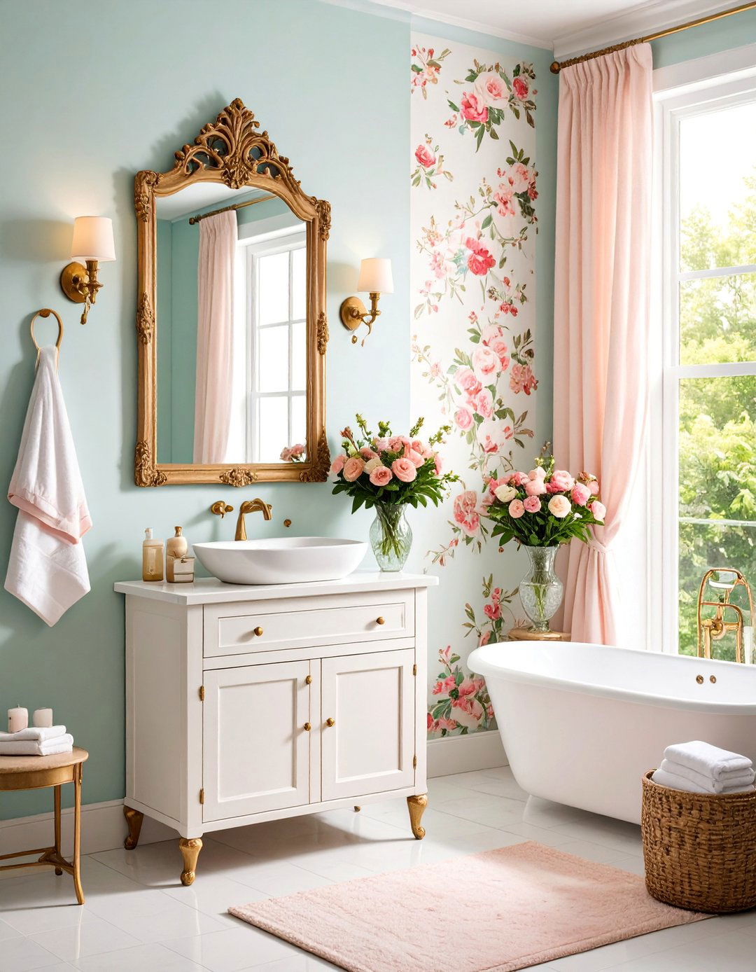 Vintage Floral Wallpaper Powder Room - 25 Spring Decor Ideas
