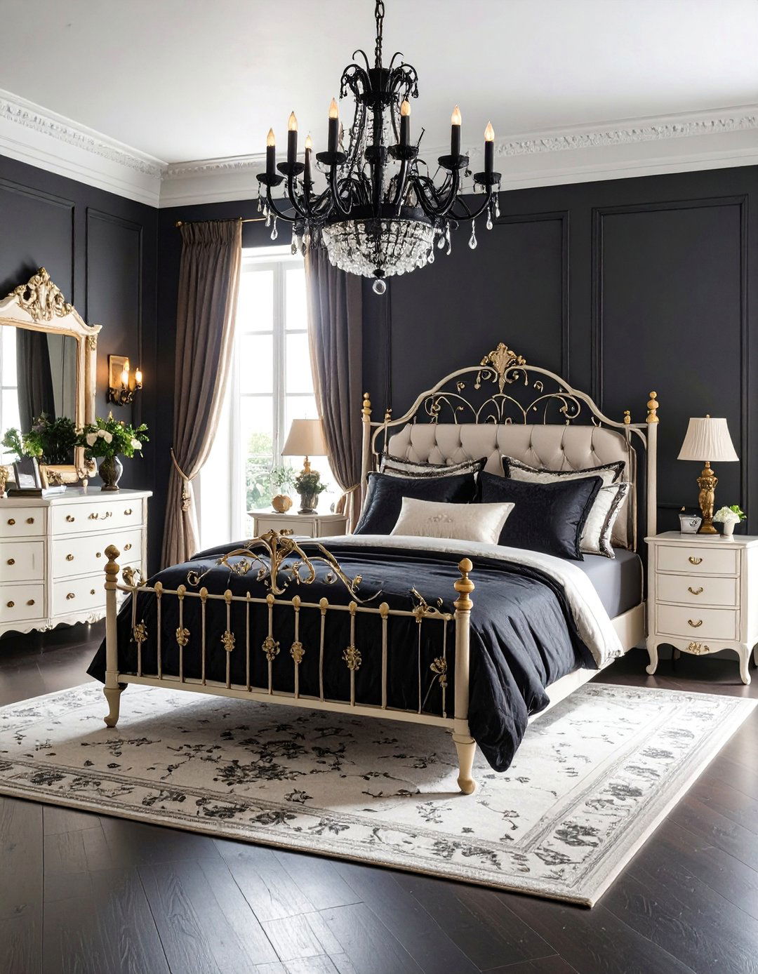 Vintage French Black and White Bedroom - 25 Black and White Bedroom Ideas