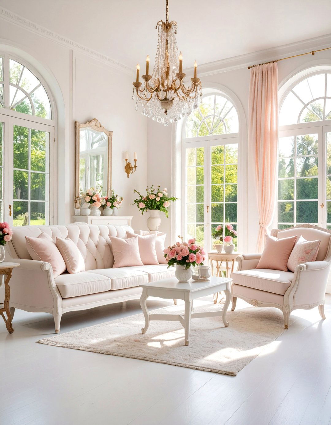Vintage French Farmhouse Sunroom with Chandelier - 25 Farmhouse Sunroom Ideas