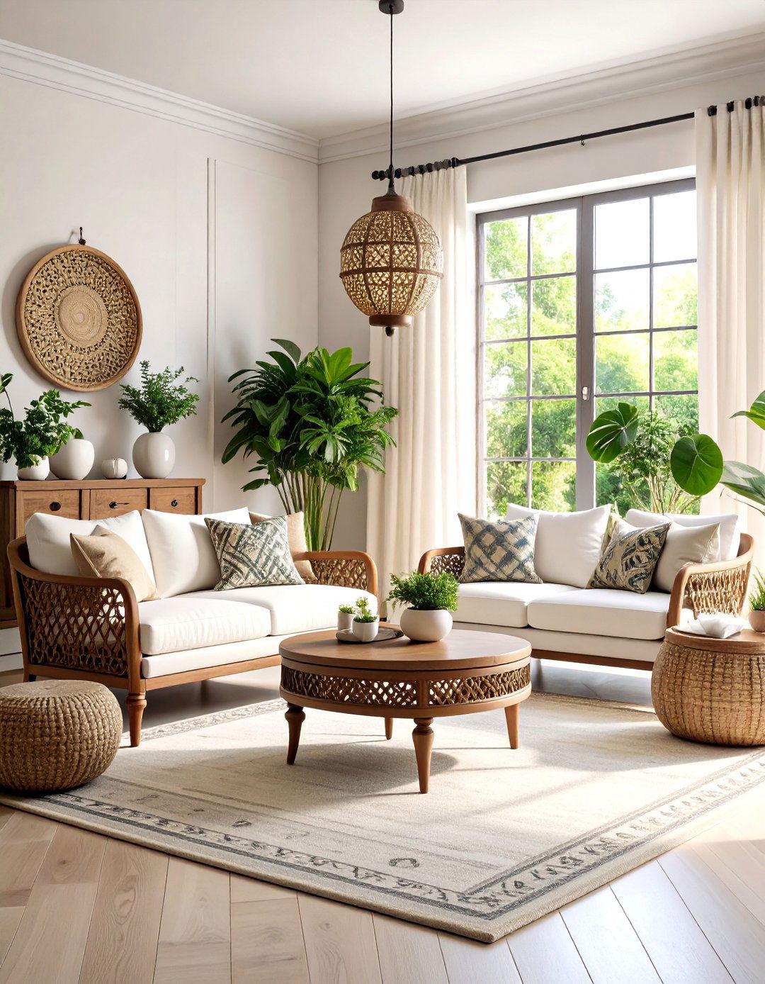 Vintage Furniture Mix with Modern Textiles - 25 Black and White Boho Living Room Ideas