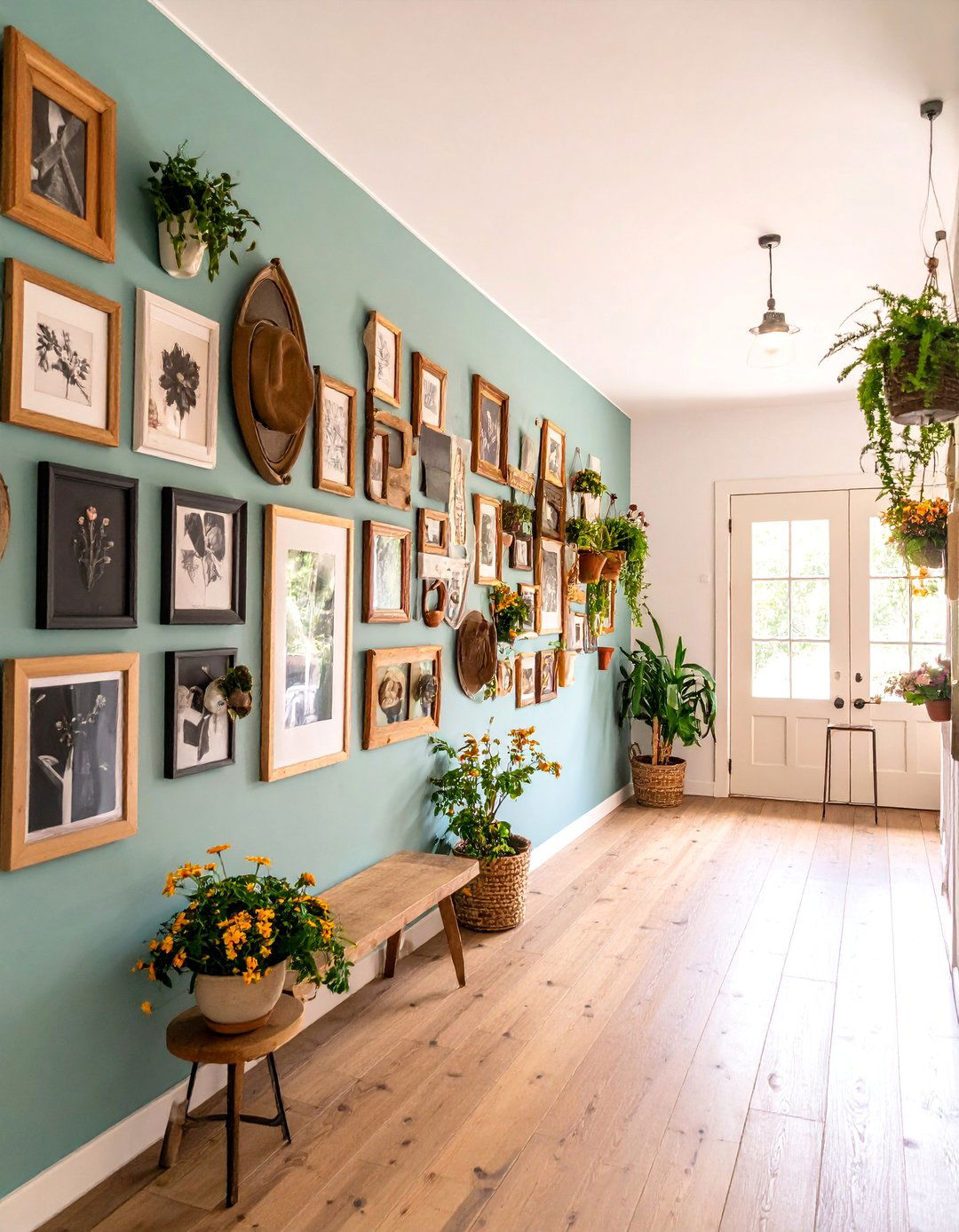 Vintage Gallery Wall with Mixed Frames - 25 Farmhouse Wall Decor Ideas