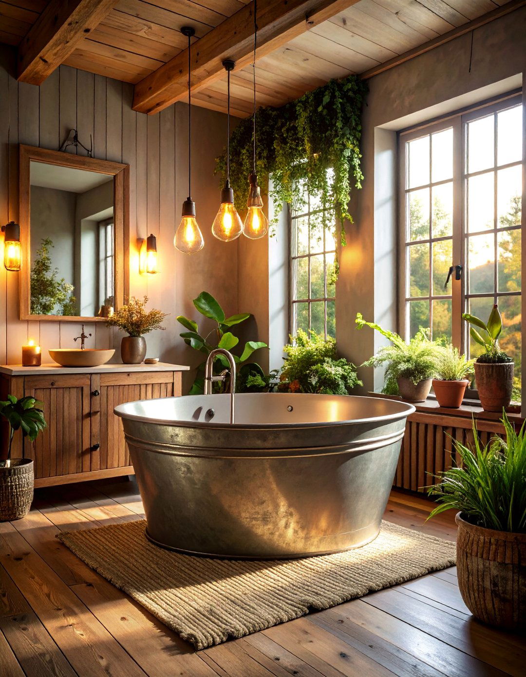 Vintage Galvanized Metal Accents Log Cabin Bathroom - 25 Log Cabin Bathroom Ideas