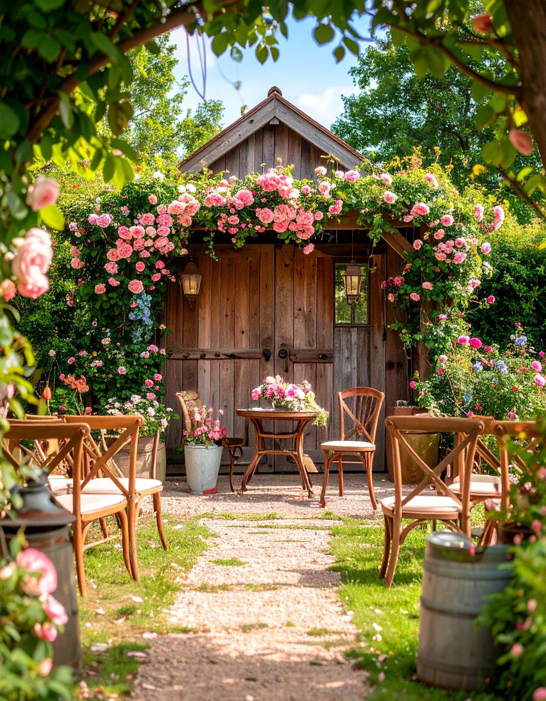 Vintage Garden Wedding Altar with Antique Furniture and Roses - 25 Wedding Altar Ideas