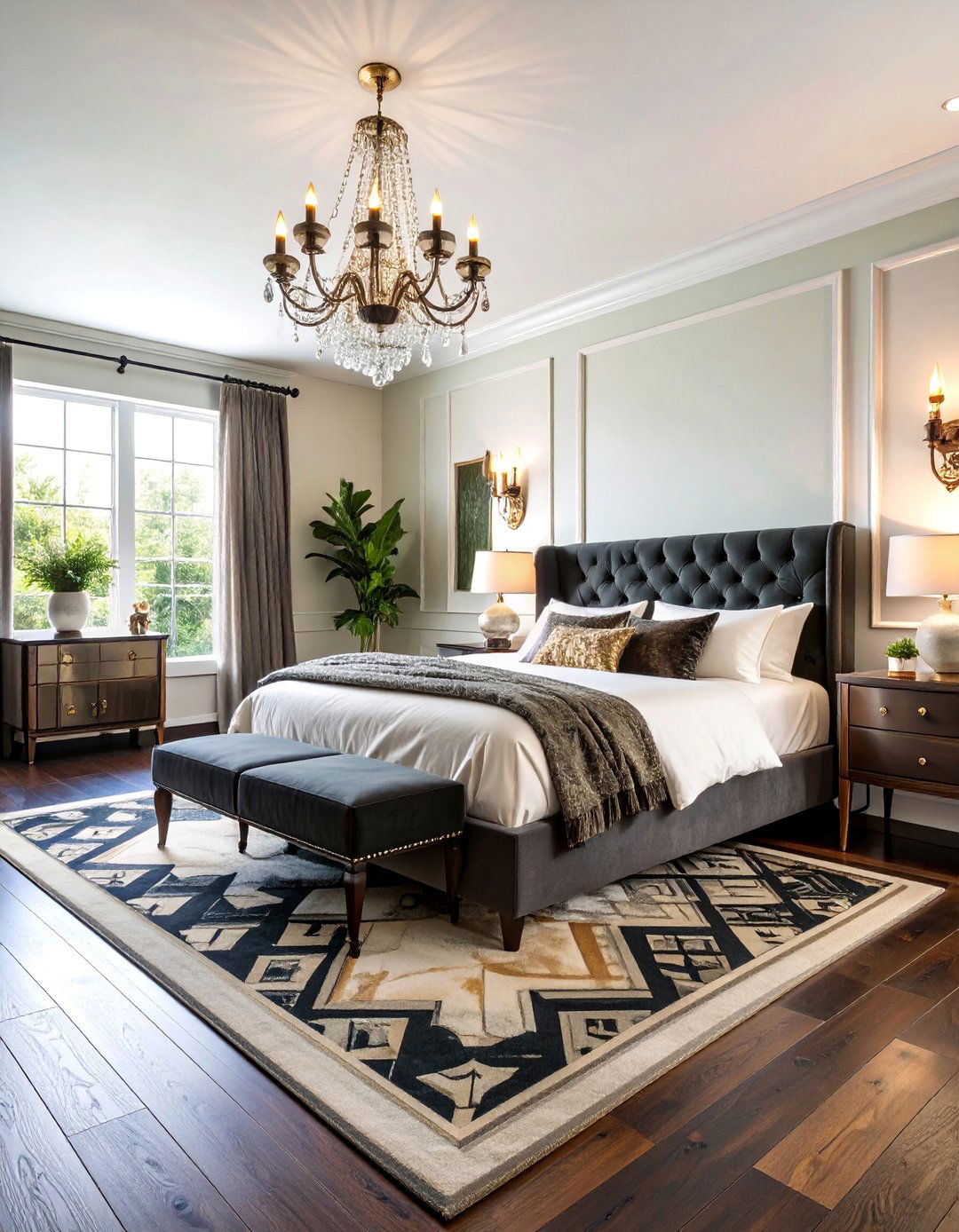 Vintage Glam Basement Bedroom with Art Deco Influences - 25 Basement Bedroom Ideas