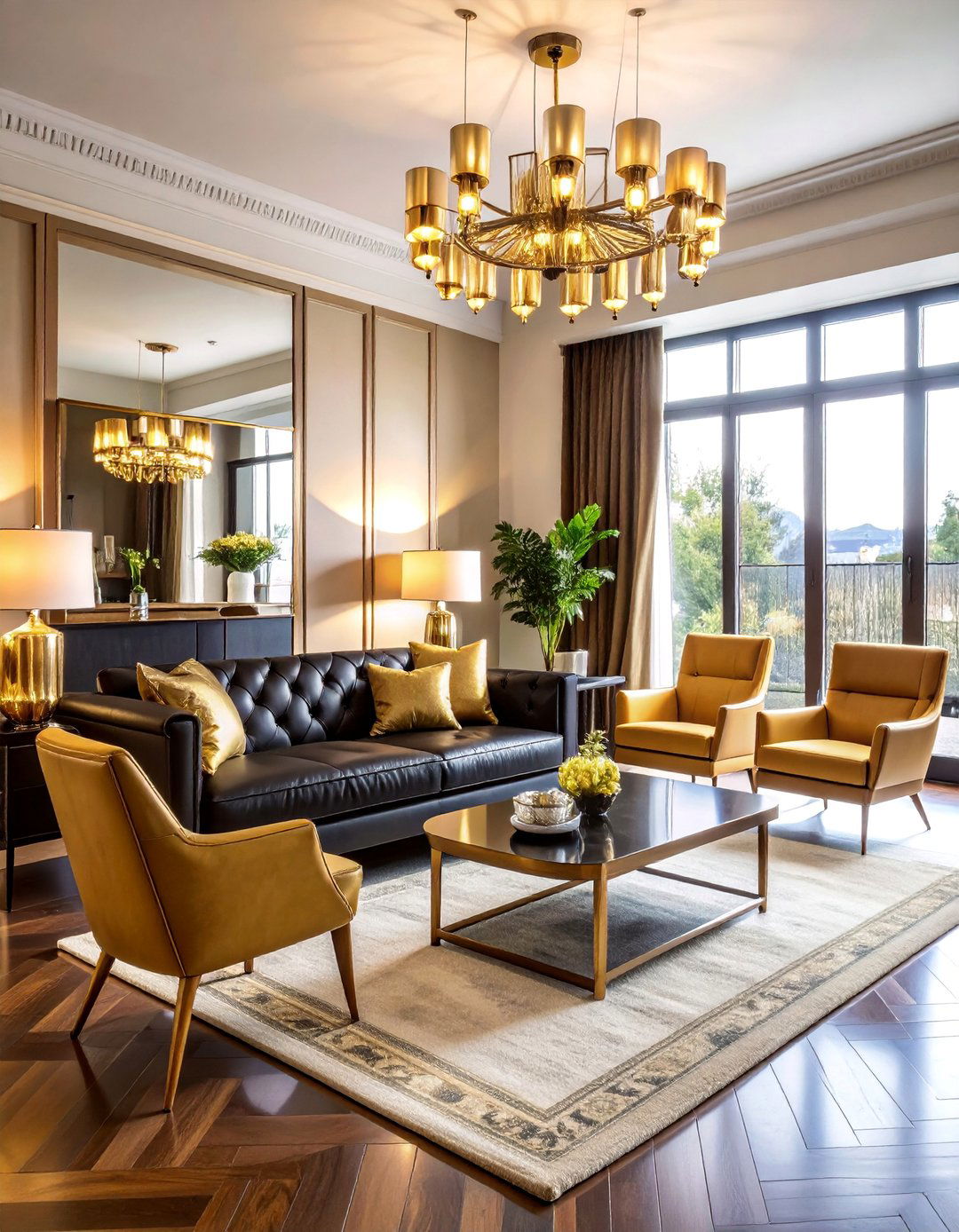 Vintage Glam Black Gold Showroom - 25 Black and Gold Living Room Ideas