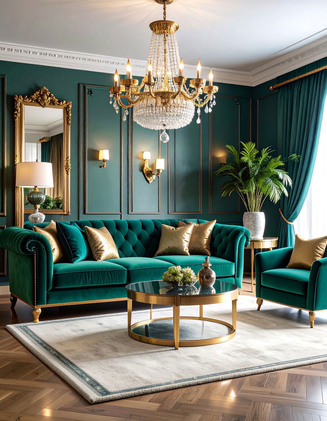 Vintage Glam Living Room with Velvet Upholstery - 25 Aesthetic Living Room Ideas