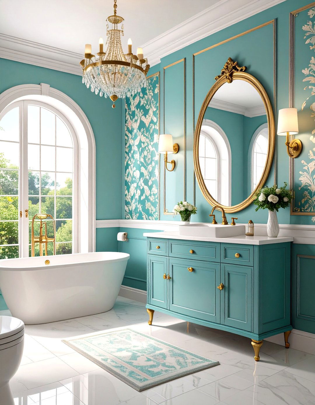 Vintage Glam Powder Room with Statement Wallpaper - 25 Bathroom Remodel Ideas