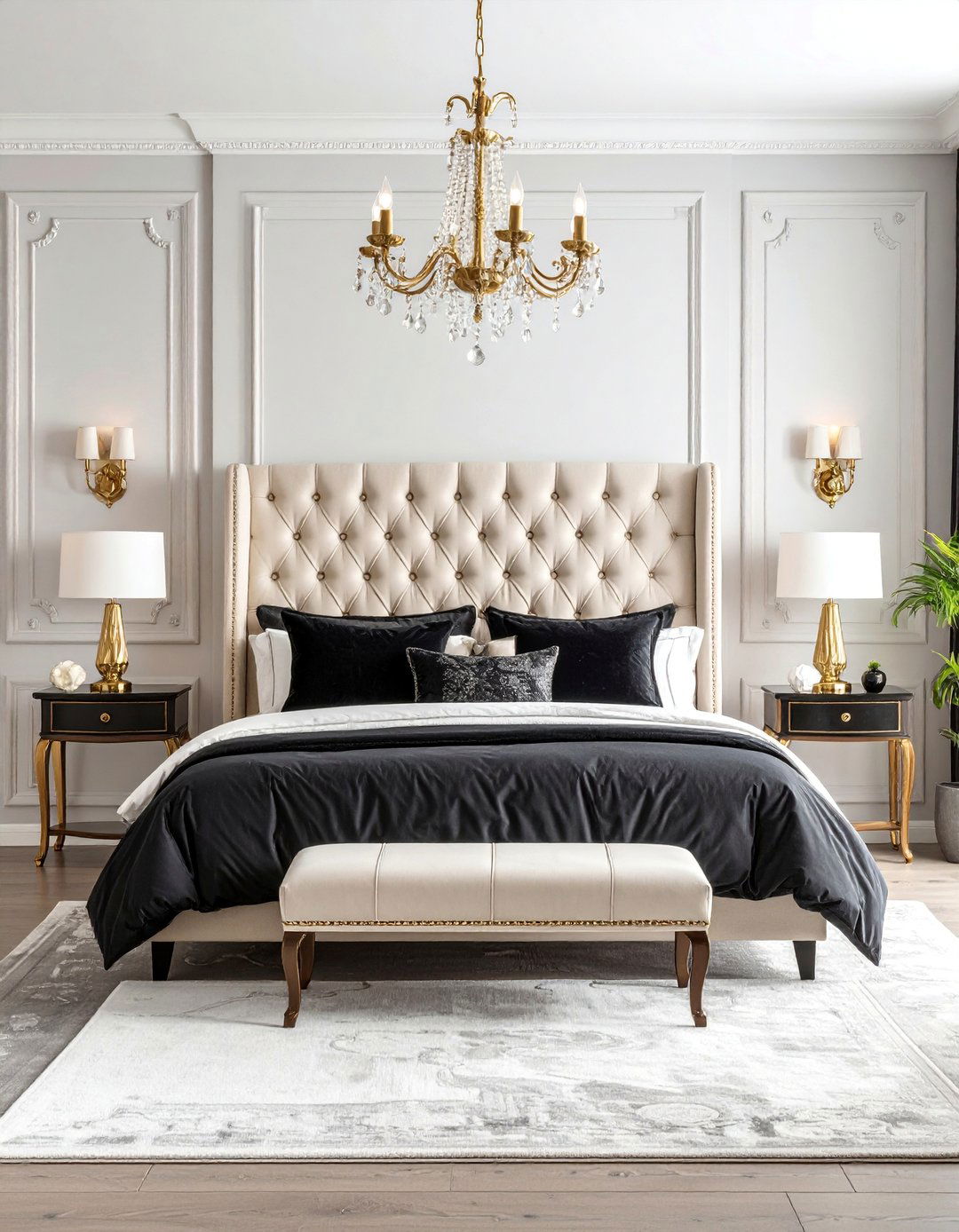 Vintage Glamour Cream and Black Bedroom - 25 Cream and Black Bedroom Ideas