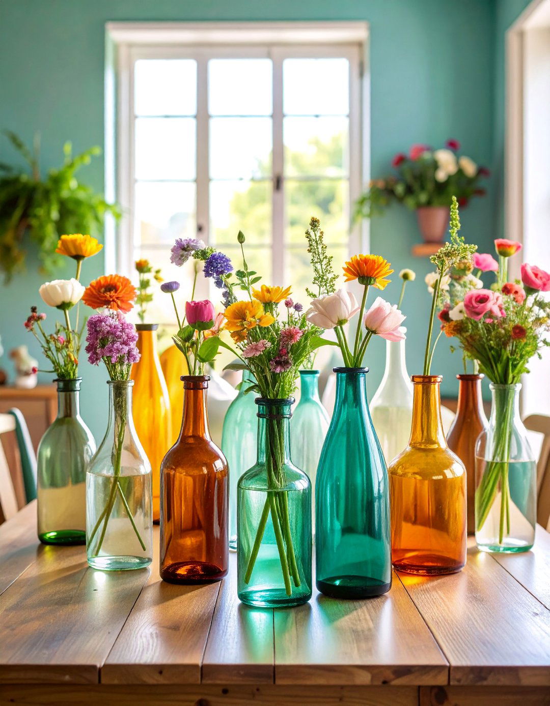 Vintage Glass Bottle Cluster - 25 Dining Table Centerpiece Ideas