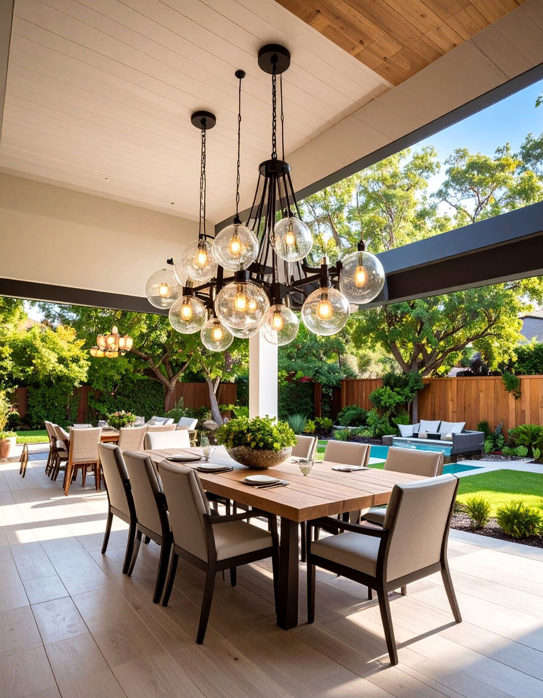 Vintage Glass Globe Chandelier - 25 Covered Patio Lighting Ideas