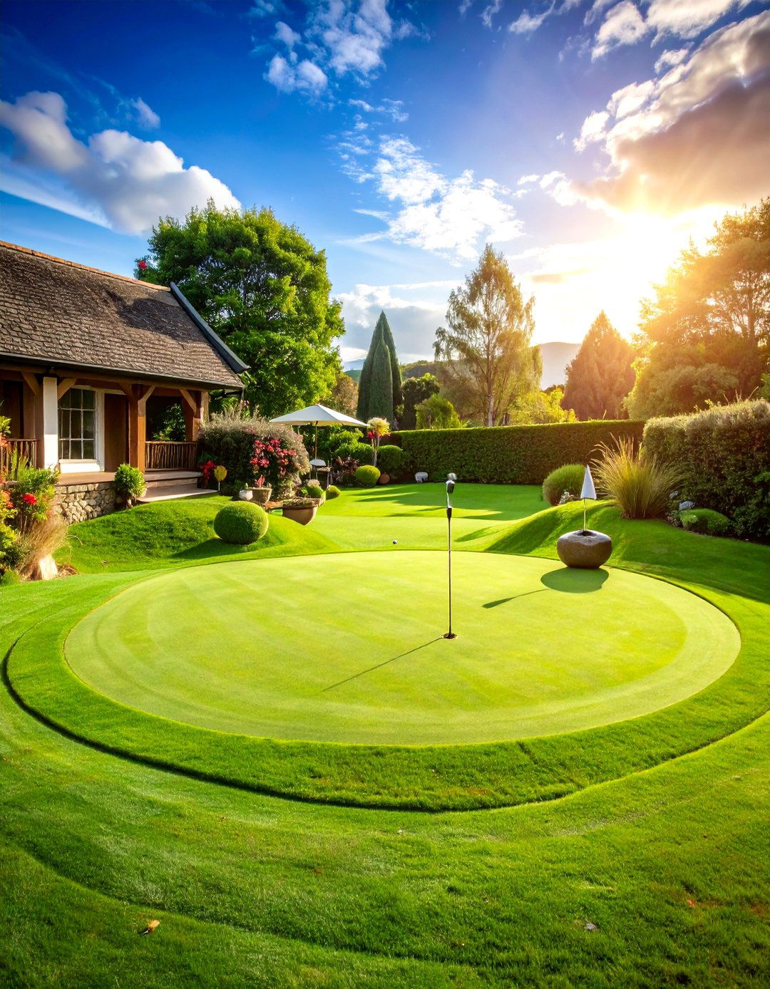 Vintage Golf Theme Green with Classic Elements - 25 Backyard Putting Green Ideas