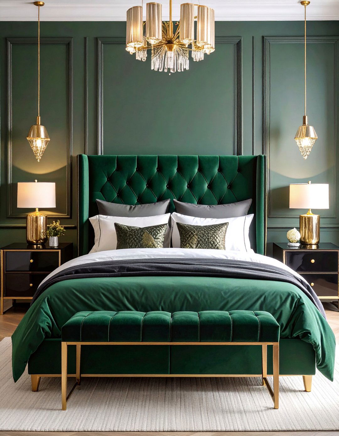 Vintage Green and Black Art Deco Elegance - 25 Black and Green Bedroom Design Ideas