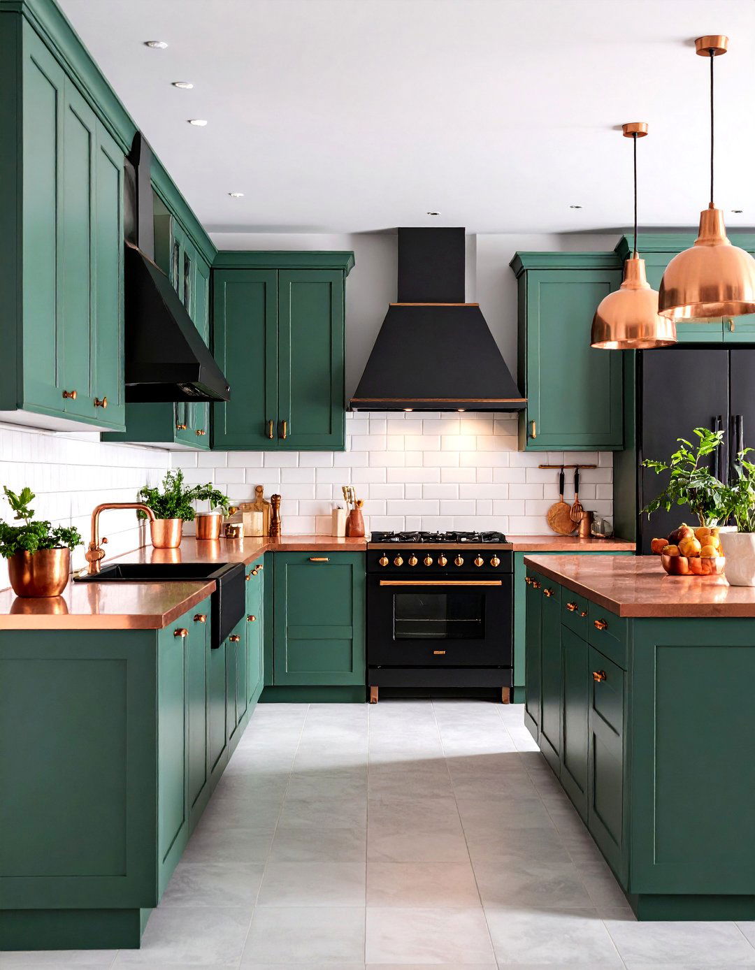 Vintage Green and Copper Accents with Black Elements - 25 Small Kitchen with Black Appliances Ideas