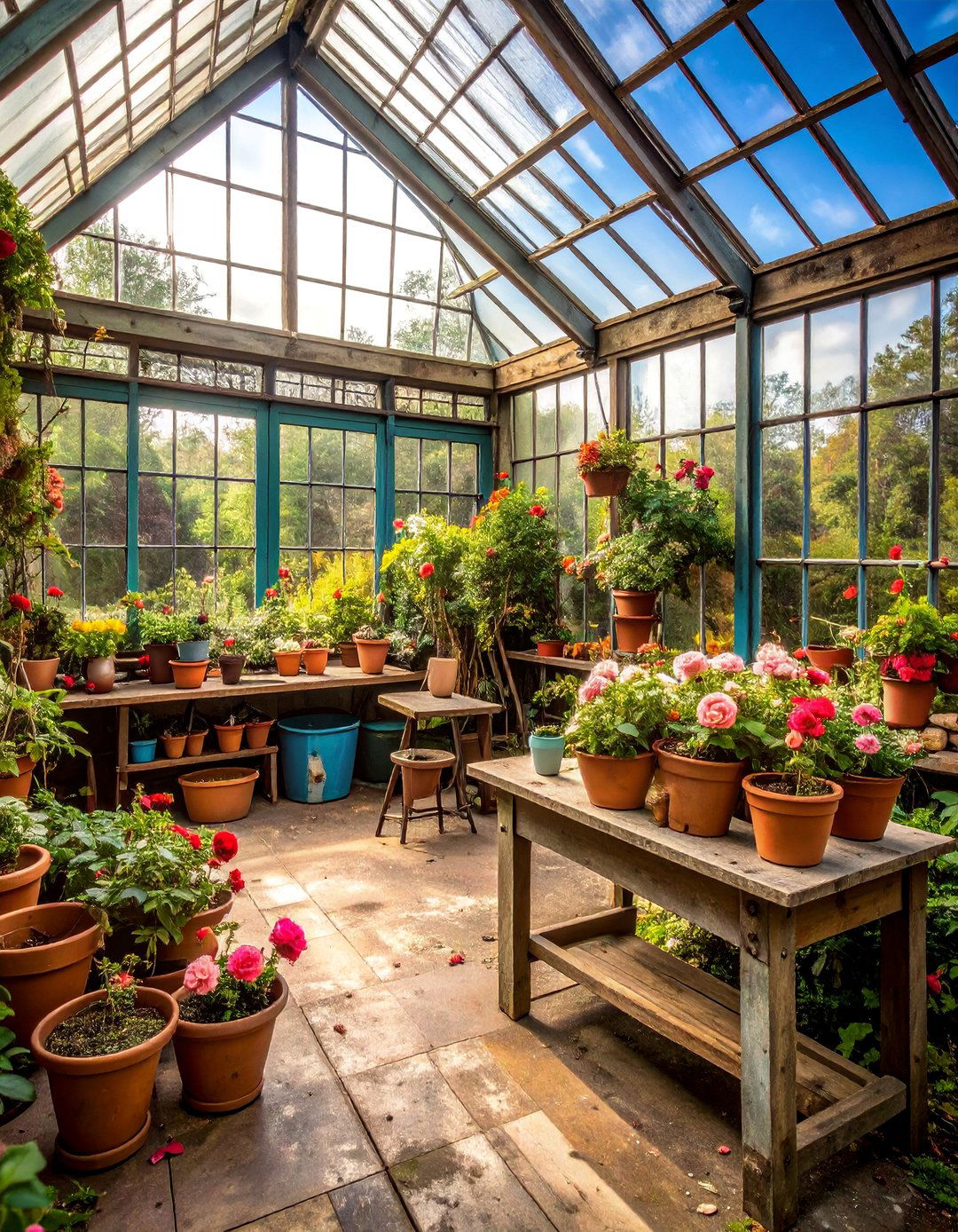 Vintage Greenhouse Potting Sanctuary - 25 Boho Garden Ideas