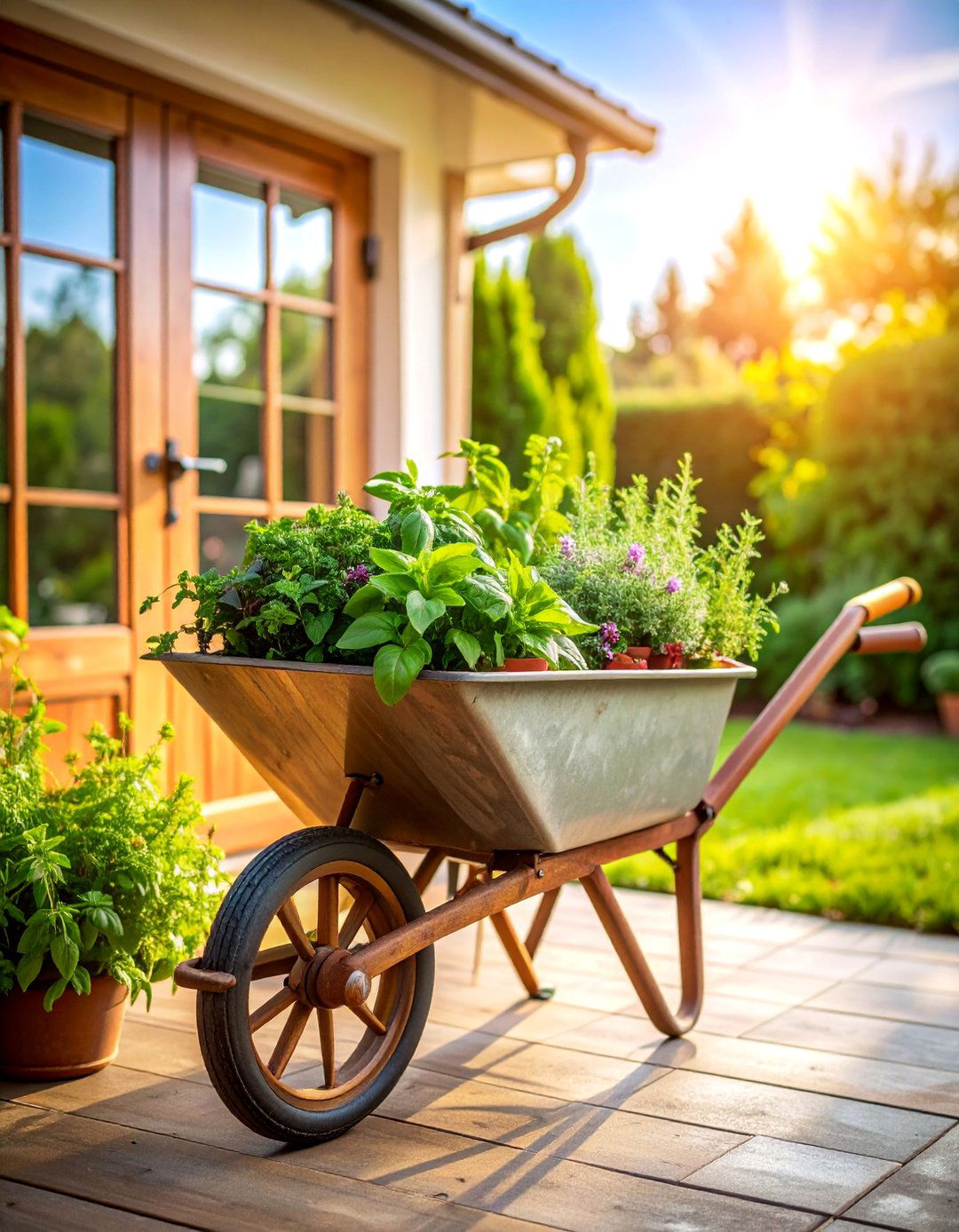 Vintage Herb Kitchen Garden - 25 Old Wheelbarrow Ideas