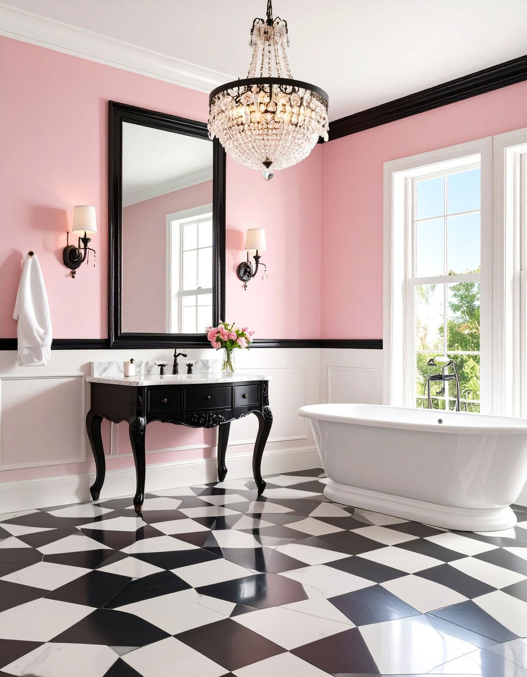 Vintage Hollywood Glam Pink and Black Powder Room - 25 Pink and Black Bathroom Ideas