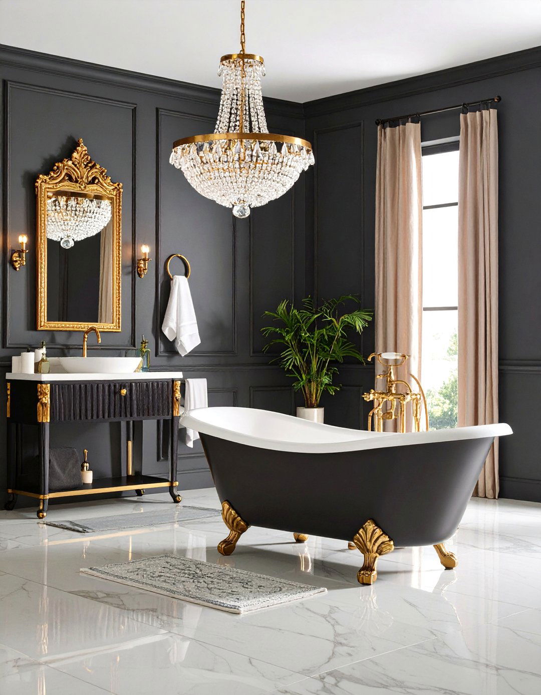Vintage Hollywood Regency Black and Gold Bathroom - 25 Black and Gold Bathroom Ideas