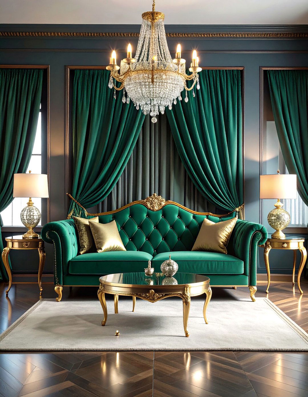 Vintage Hollywood Regency Emerald and Gold Living Room - 25 Emerald Green and Gold Living Room Ideas
