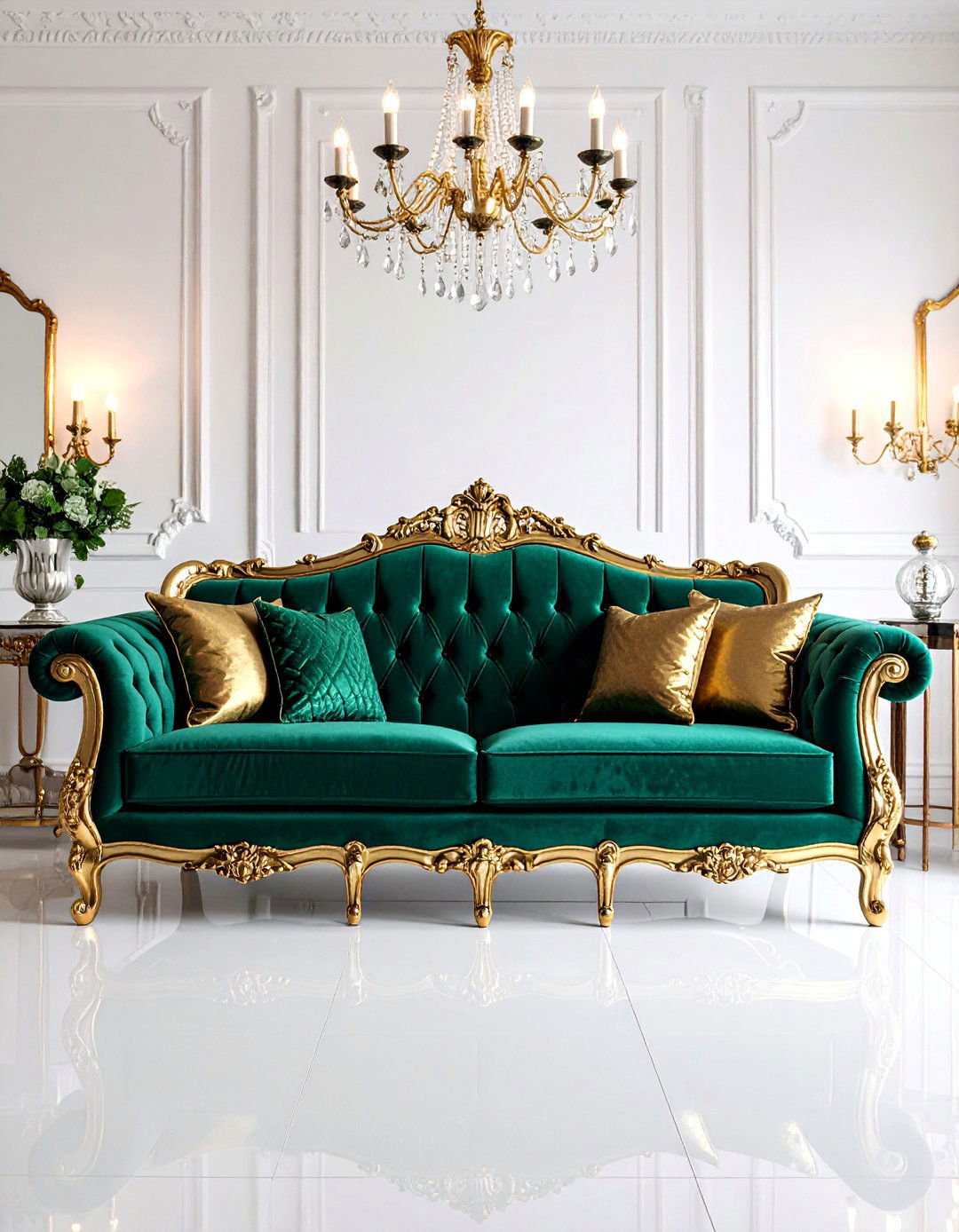 Vintage Hollywood Regency Glamour - 25 Emerald Green Sofa Living Room Ideas