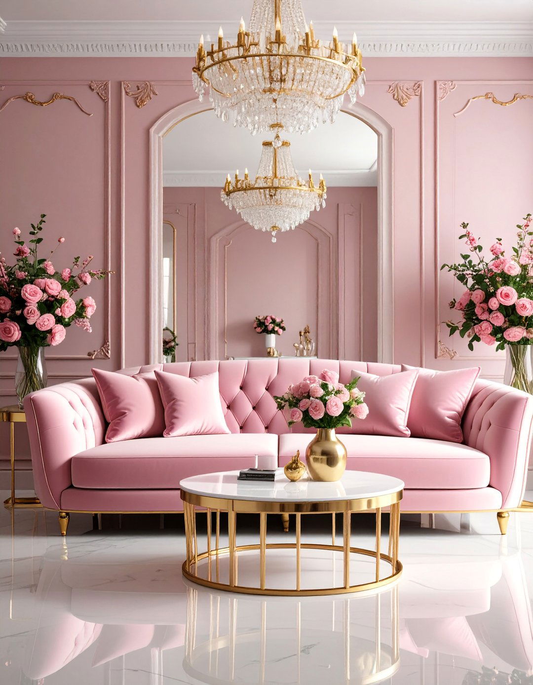 Vintage Hollywood Regency Mansion Living Room with Mirrored Surfaces - 25 Mansion Living Room Ideas