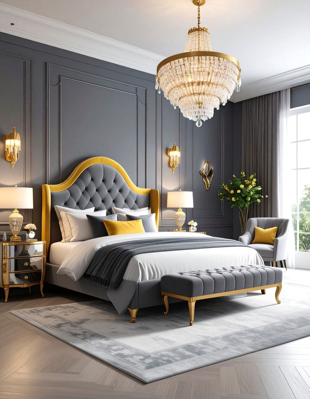 Vintage Hollywood Yellow and Grey Bedroom - 25 Yellow and Grey Bedroom Ideas