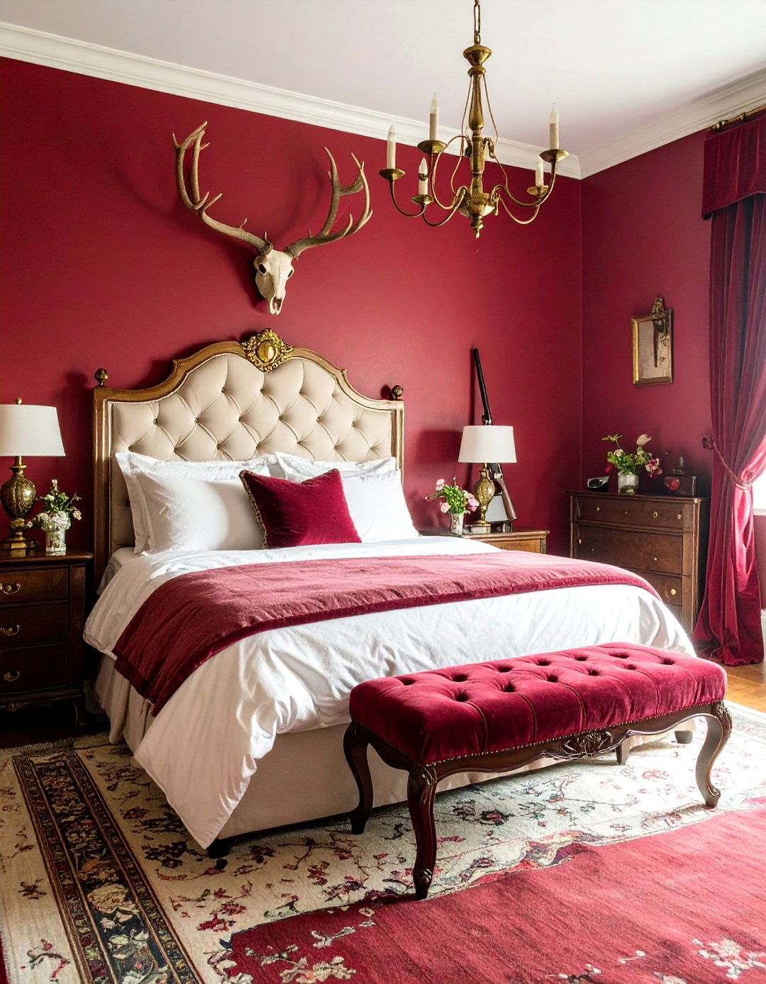 Vintage Hunting Lodge Bedroom with Trophy Displays - 25 Hunting Bedroom Ideas