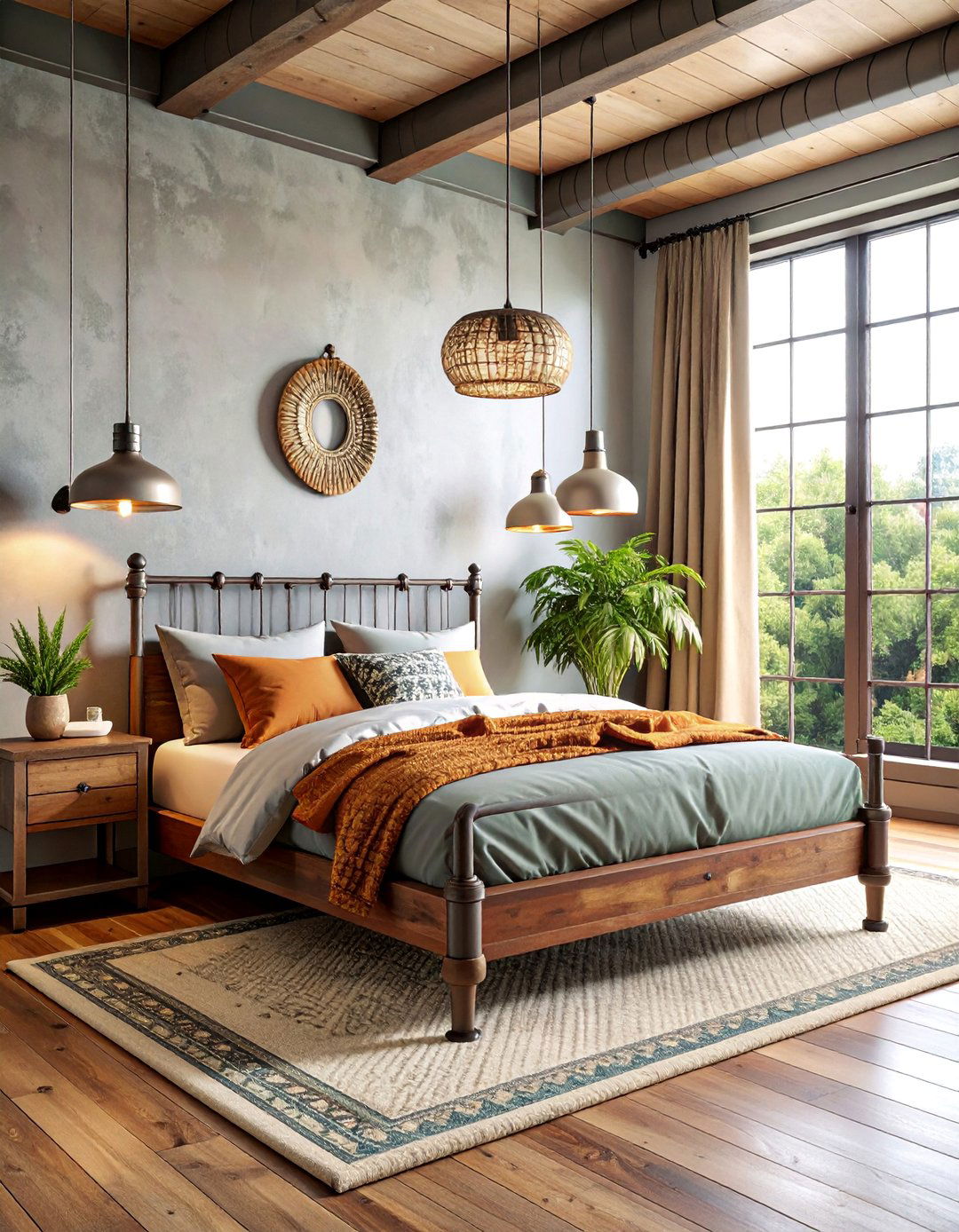 Vintage Industrial Bedroom with Steel Pipe Bed Frame - 25 Industrial Decor Ideas