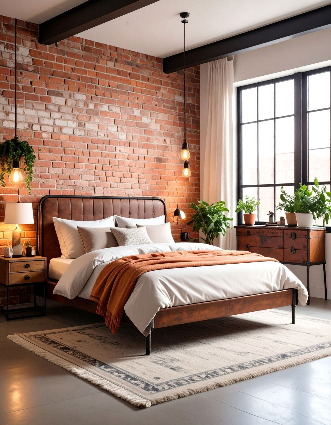 Vintage Industrial Feminine with Black Iron Details - 25 Feminine Black and White Bedroom Ideas