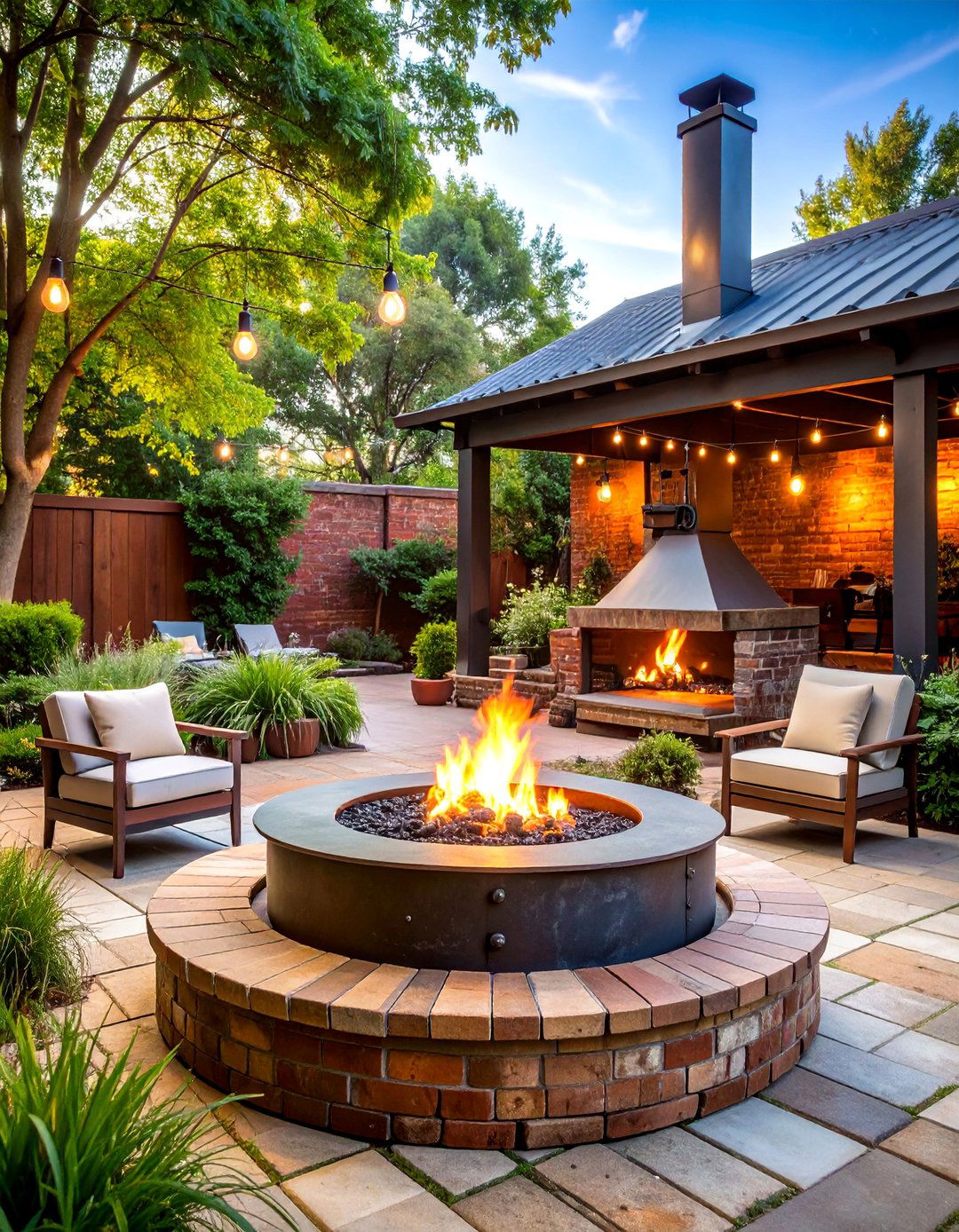 Vintage Industrial Fire Pit with Reclaimed Materials and Edison Bulbs - 25 Sunken Fire Pit Ideas