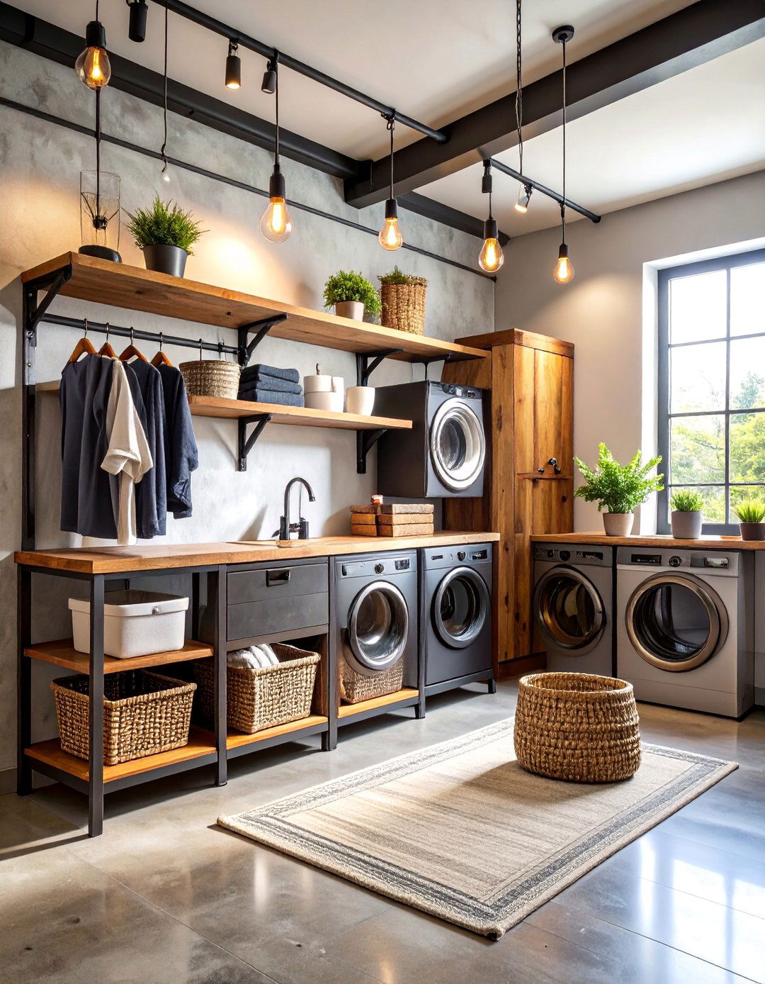 Vintage Industrial Laundry Closet with Exposed Pipes - 25 Laundry Closet Ideas