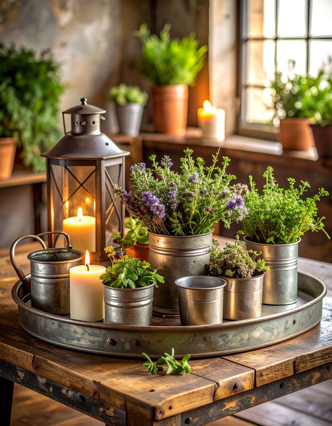 Vintage Industrial Metal Accents - 25 Coffee Table Centerpiece Ideas