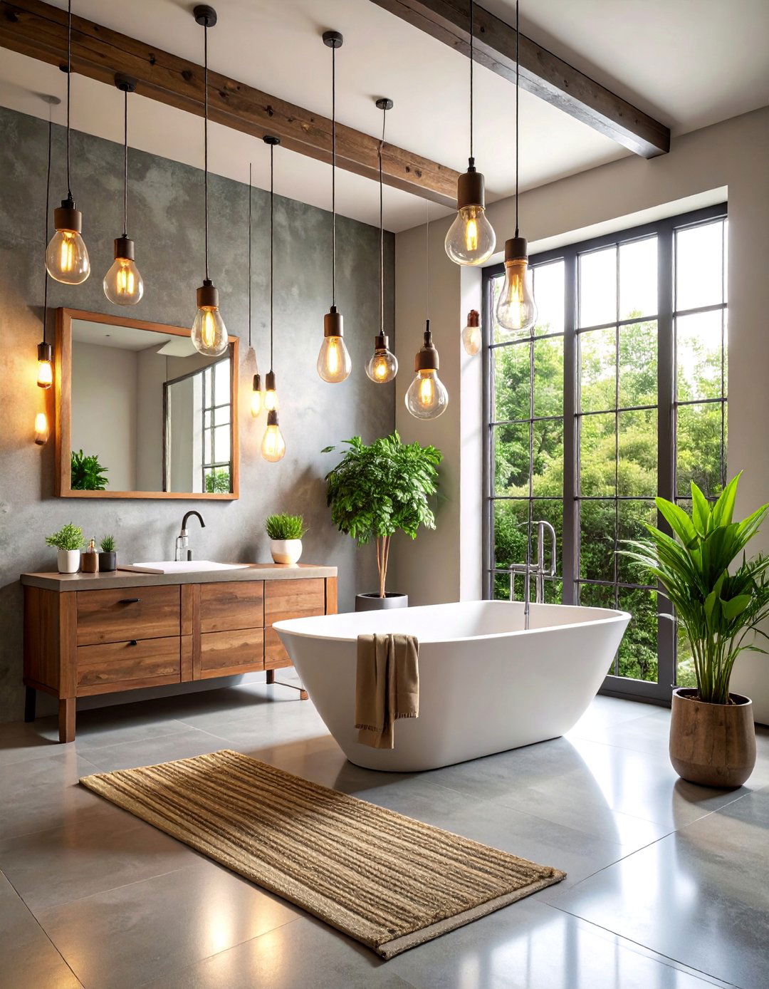 Vintage Industrial Pipe and Edison Bulb Setup - 25 Bathroom Lighting Ideas