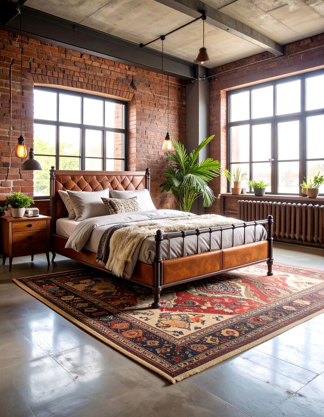 Vintage Industrial with Stamped Patterns - 25 Concrete Floor Bedroom Ideas