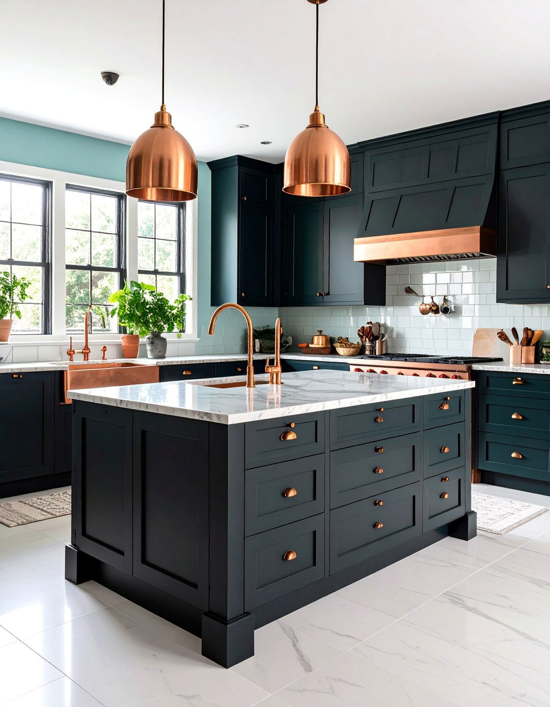 Vintage Inspired Black Kitchen with Copper Hardware - 25 kitchens with beautiful black cabinets