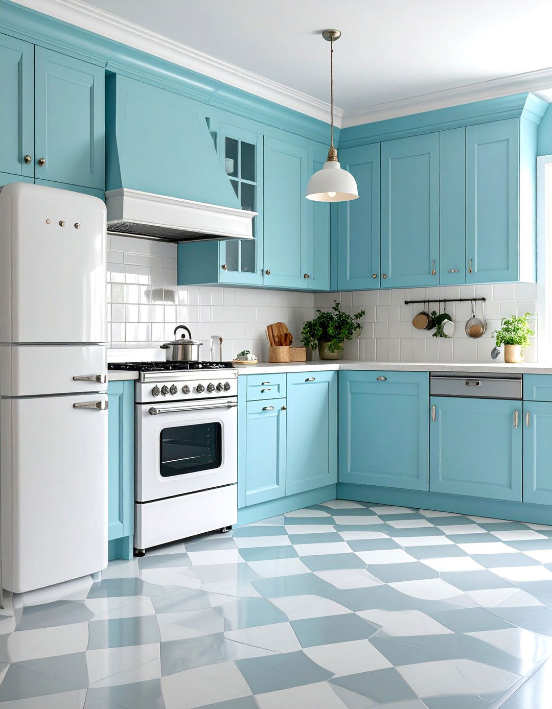 Vintage Inspired Blue Kitchen with White Retro Appliances - 25 Blue and White Kitchen Ideas