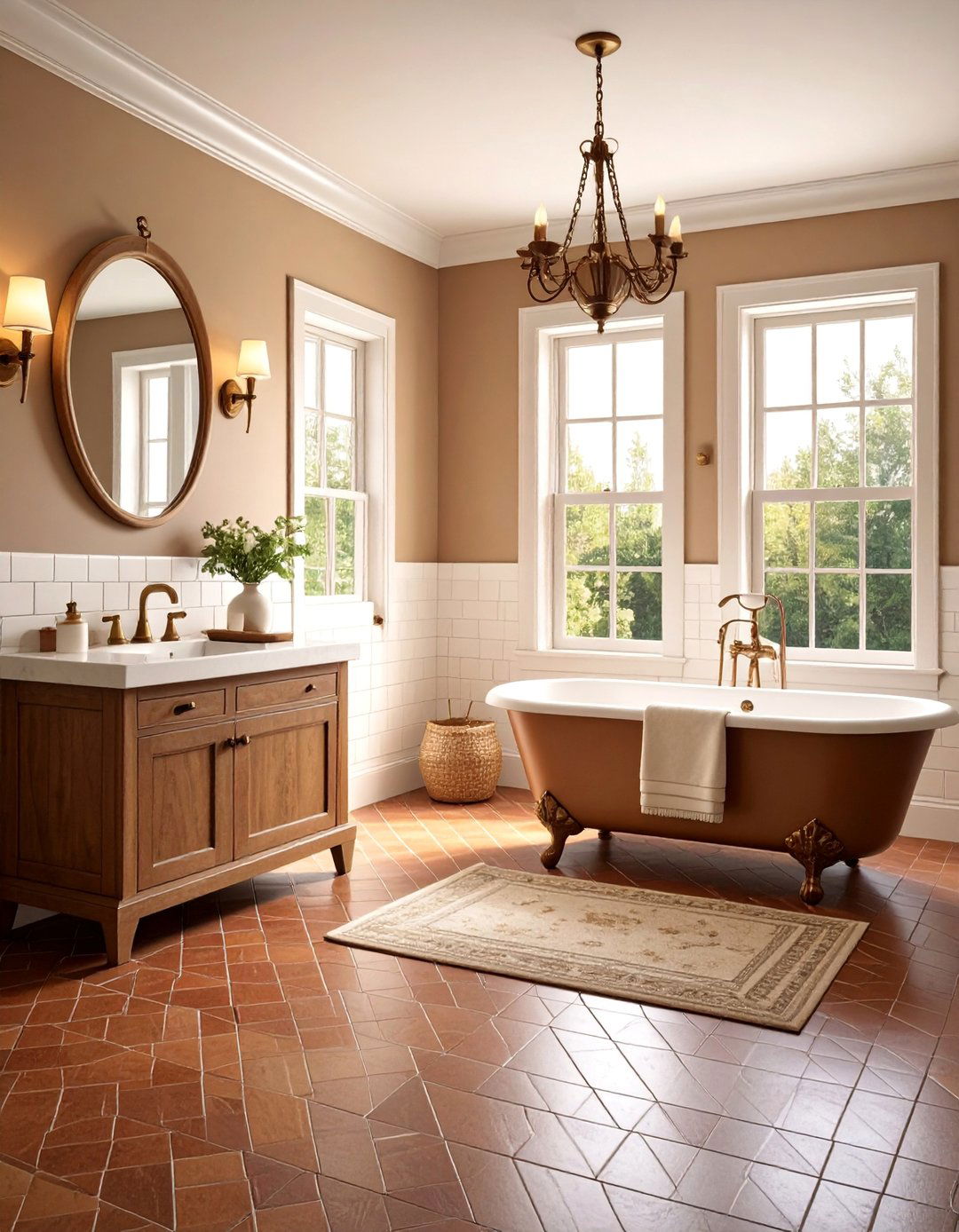 Vintage Inspired Brown Penny Tiles with White Subway