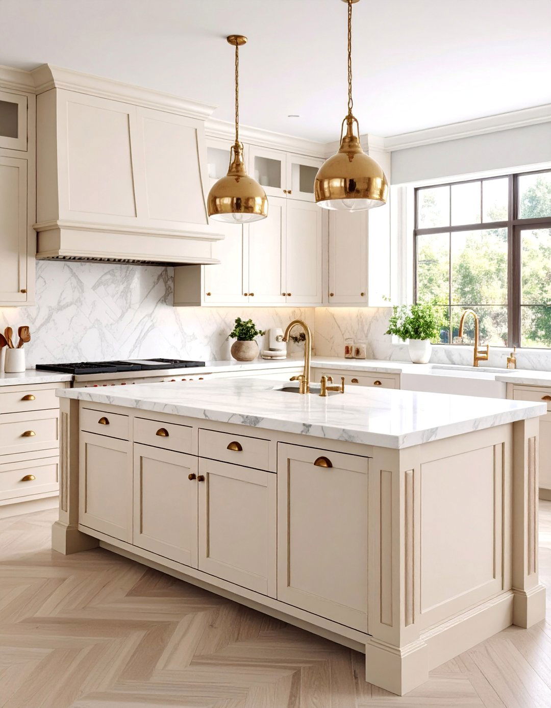 Vintage Inspired Marble Island with Patina Details - 25 Marble Kitchen Island Ideas
