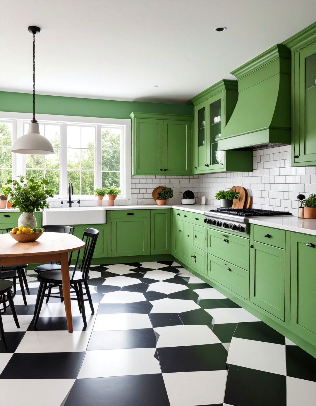 Vintage Inspired Open Kitchen with Checkerboard Flooring - 25 Open Kitchen Ideas