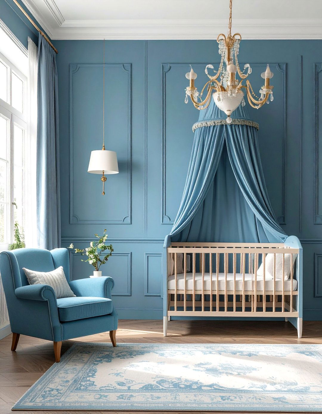 Vintage Inspired Wainscoting with Dusty Blue - 25 Wainscoting Nursery Ideas