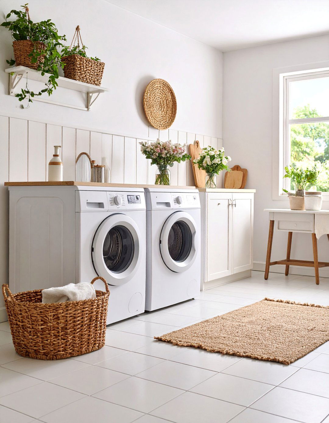 Vintage Inspired White Laundry Room with Retro Elements - 25 White Laundry Room Ideas