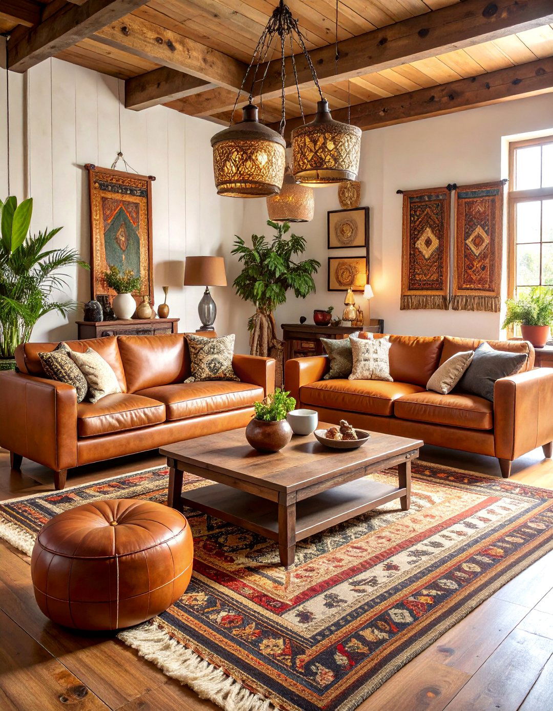 Vintage Kilim and Leather Living Room - 25 Bohemian Moroccan Living Room Ideas