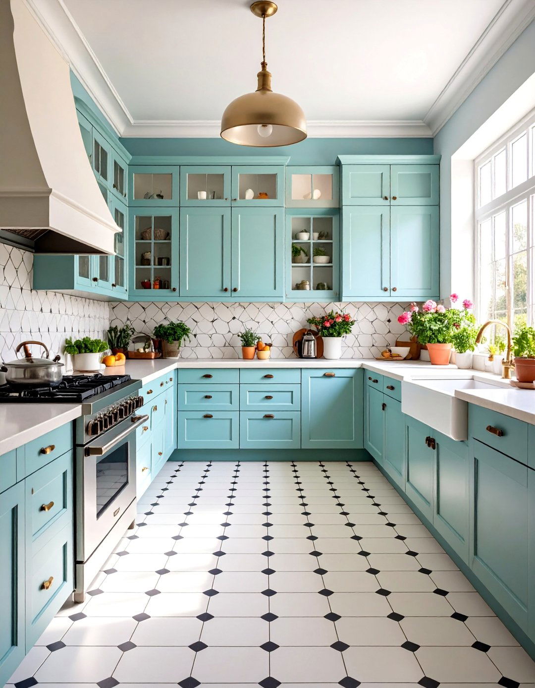 Vintage Kitchen with Classic Penny Tile Floor Patterns - 25 Vintage Kitchen Ideas