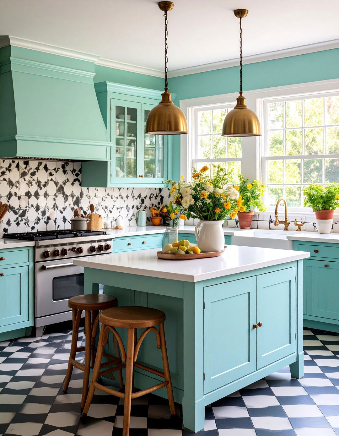 Vintage Kitchen with Cow Print Dinnerware Display - 25 Cow Print Room Decor Ideas