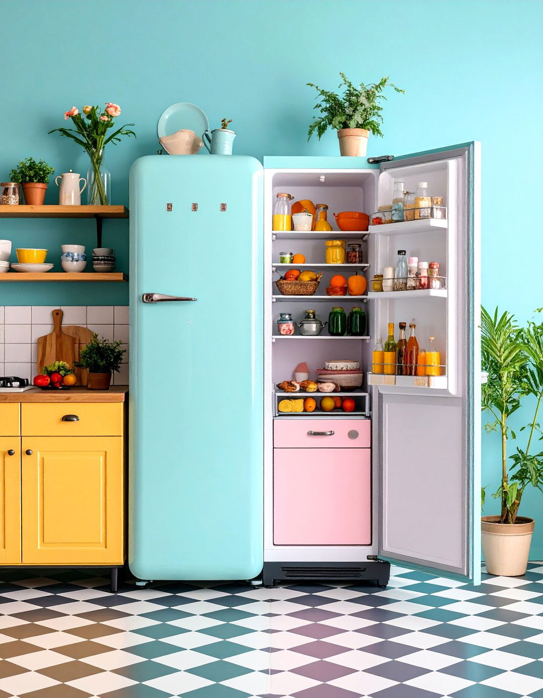 Vintage Kitchen with Retro Appliances and Open Shelving - 25 Rustic Kitchen Ideas