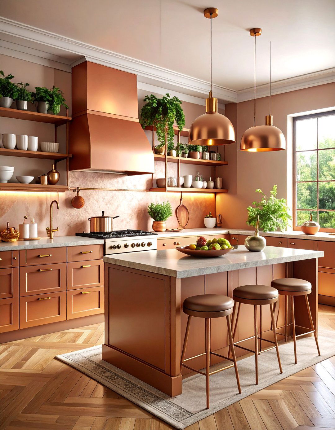 Vintage Kitchen with Warm Copper Backsplash Feature - 25 Vintage Kitchen Ideas