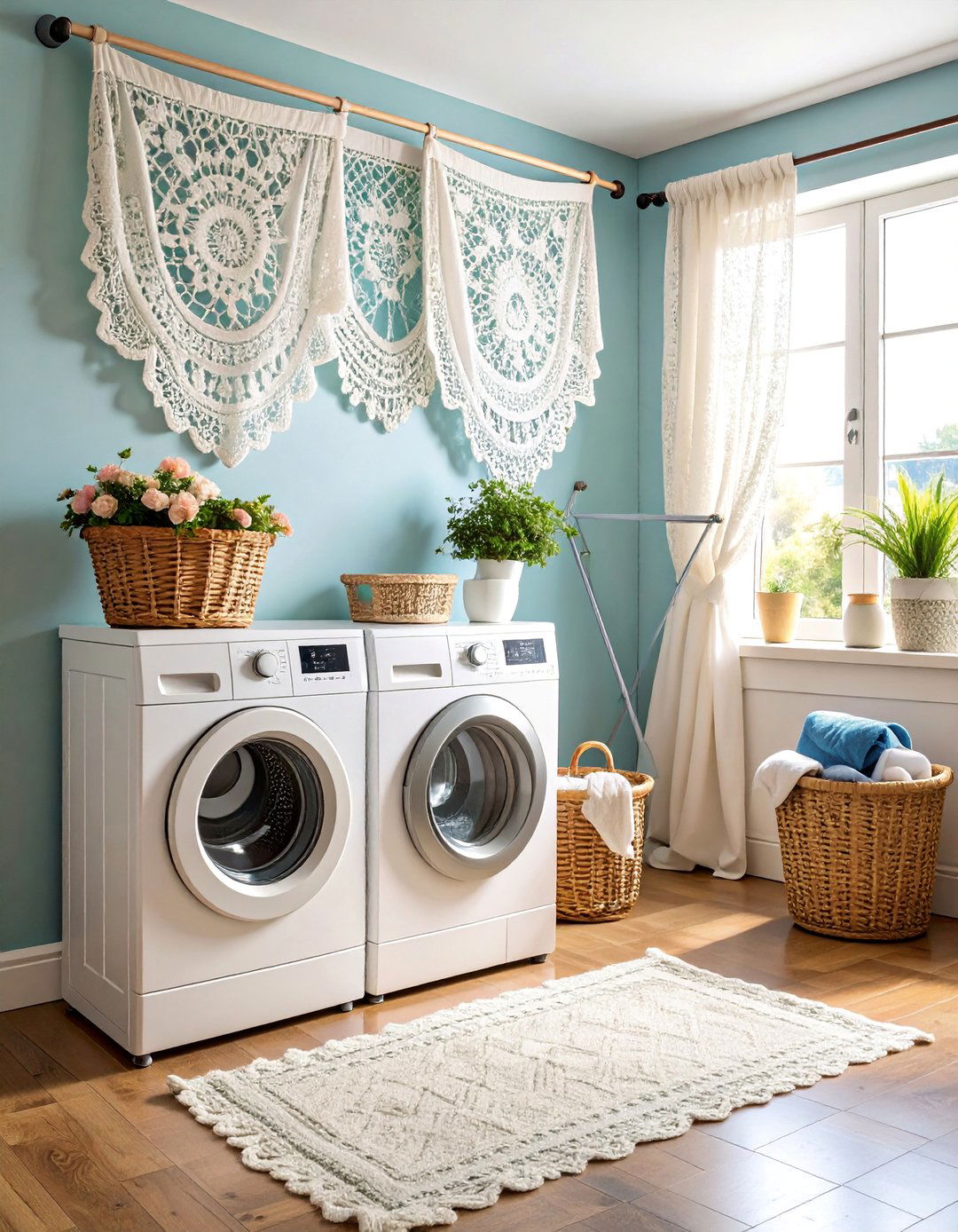 Vintage Lace Valance with Shabby Chic Appeal - 25 Laundry Room Curtain Ideas