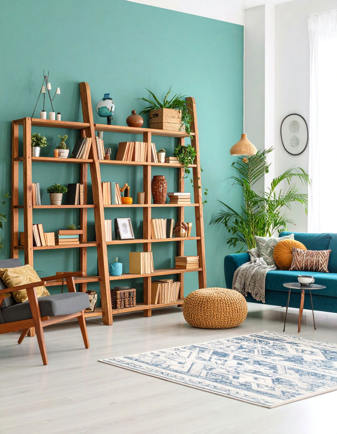 Vintage Ladder Display Shelf System - 25 Farmhouse Wall Decor Ideas