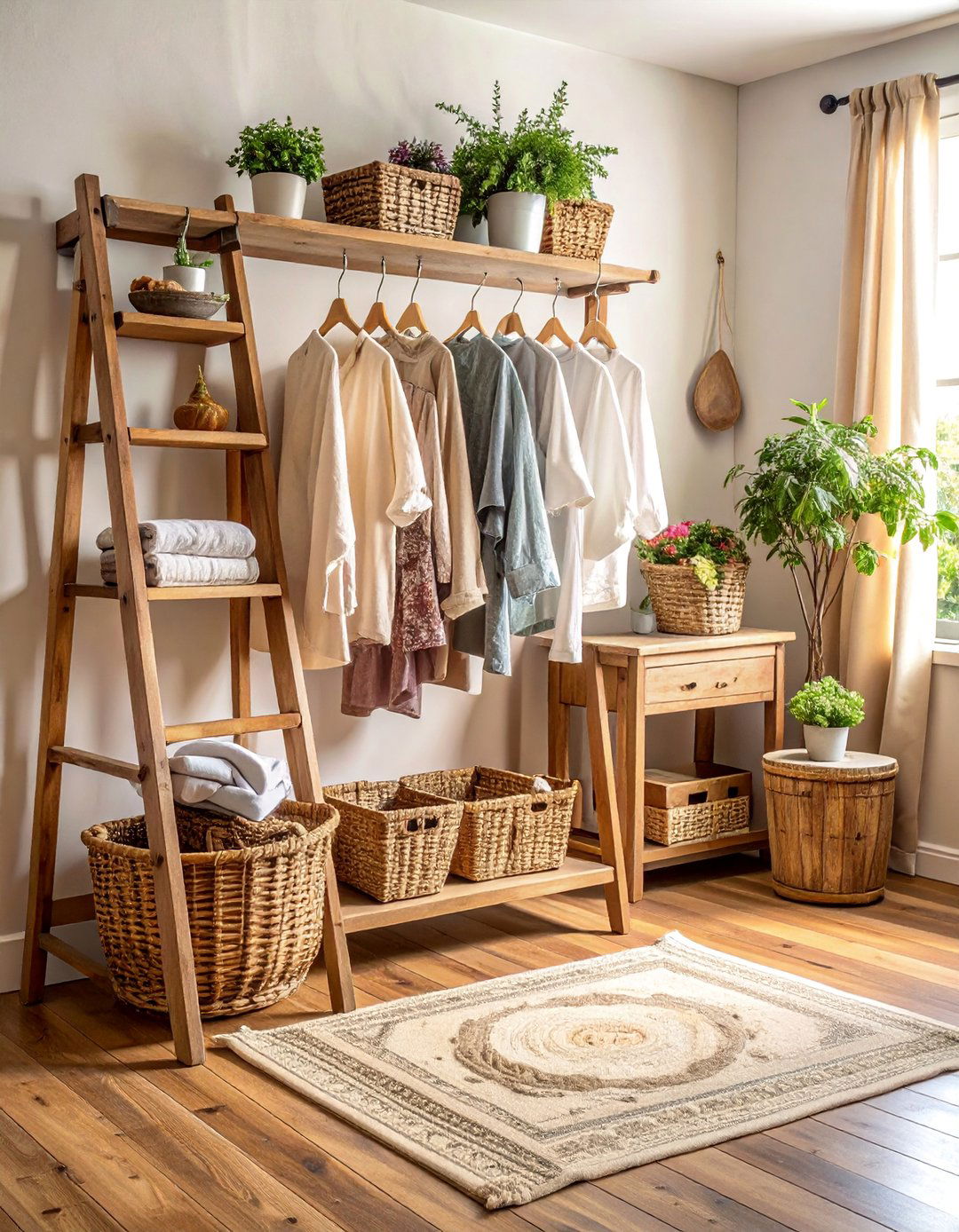 Vintage Ladder Drying and Display Station - 25 Boho Laundry Room Ideas