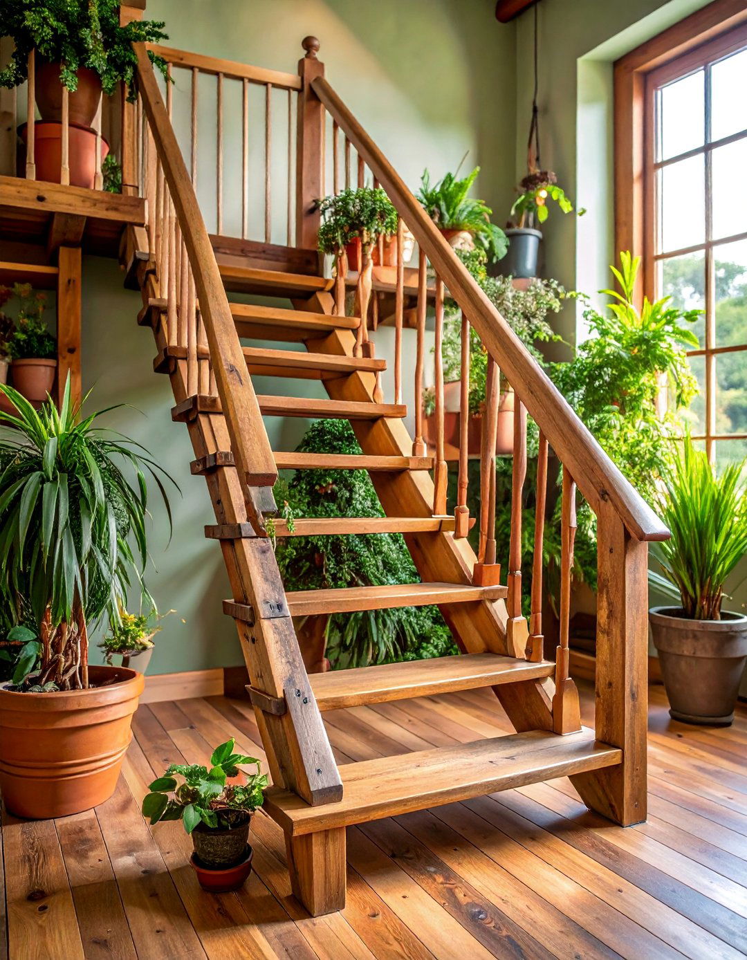 Vintage Ladder Repurposed as Railing - 25 Farmhouse Rustic Stair Railing Ideas